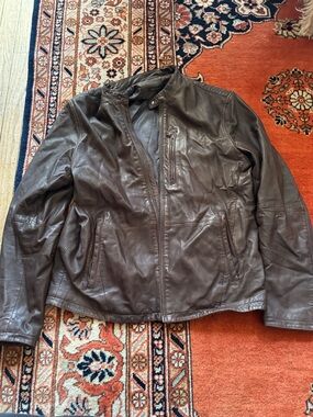 John Varvatos Men's Brown Leather Bomber Zip Jacket